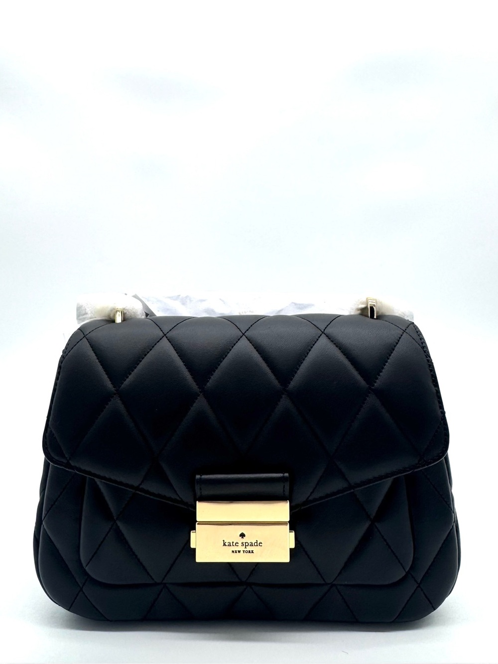 Kate Spade Carey Small Quilted Flap Shoulder Crossbody Bag Black/Gold